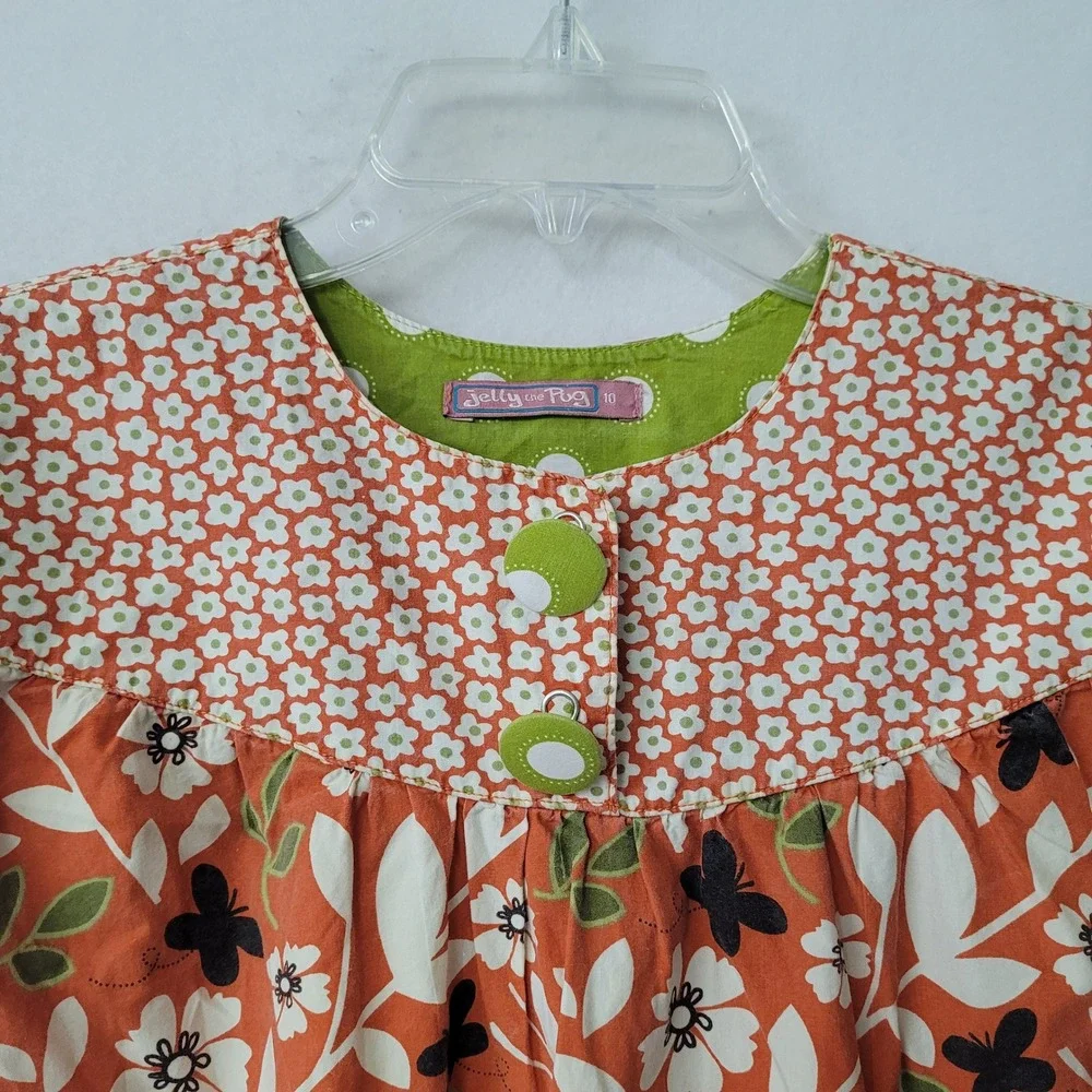 Jelly the Pug Renee Ruffle Dress Girls 10‎ Orange Floral Polka Dot Long Sleeve